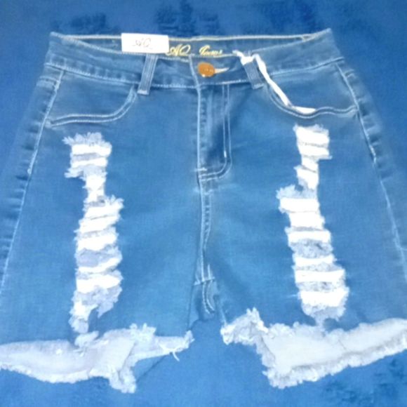 AQ SUPER SOFT RAYON DENIN DISTRESSS SHORTS - Picture 1 of 3